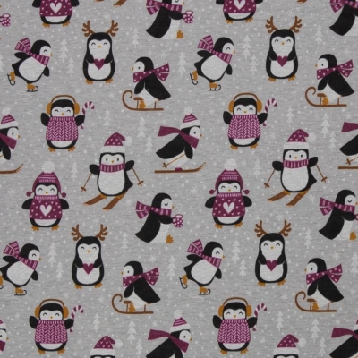 Alpenfleece | LEAH | Pinguine meliert grau Beere